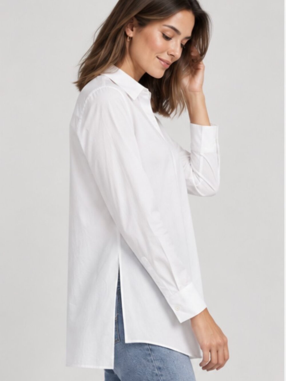 Lafayette 148 White Cotton Oversized Tunic Button Down Shirt Hi-Low XS